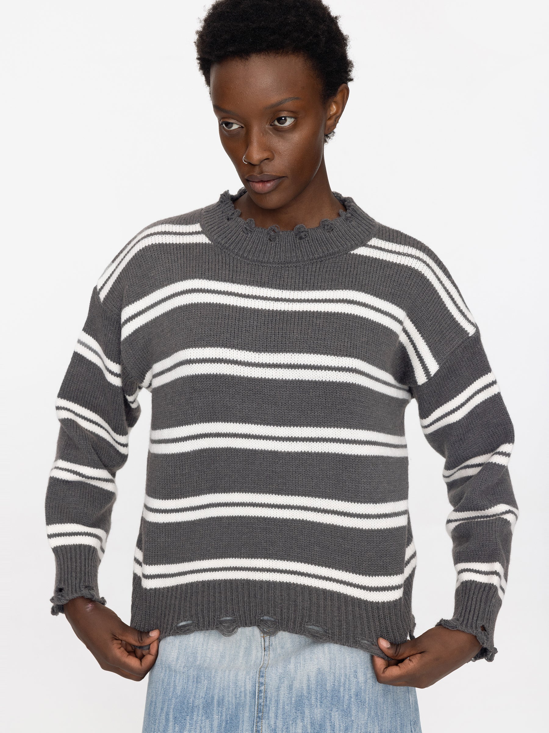 Distressed Striped Knit Sweater-8
