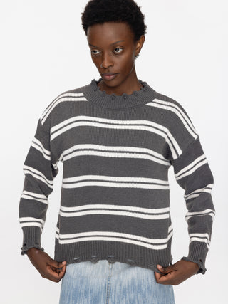 Distressed Striped Knit Sweater
