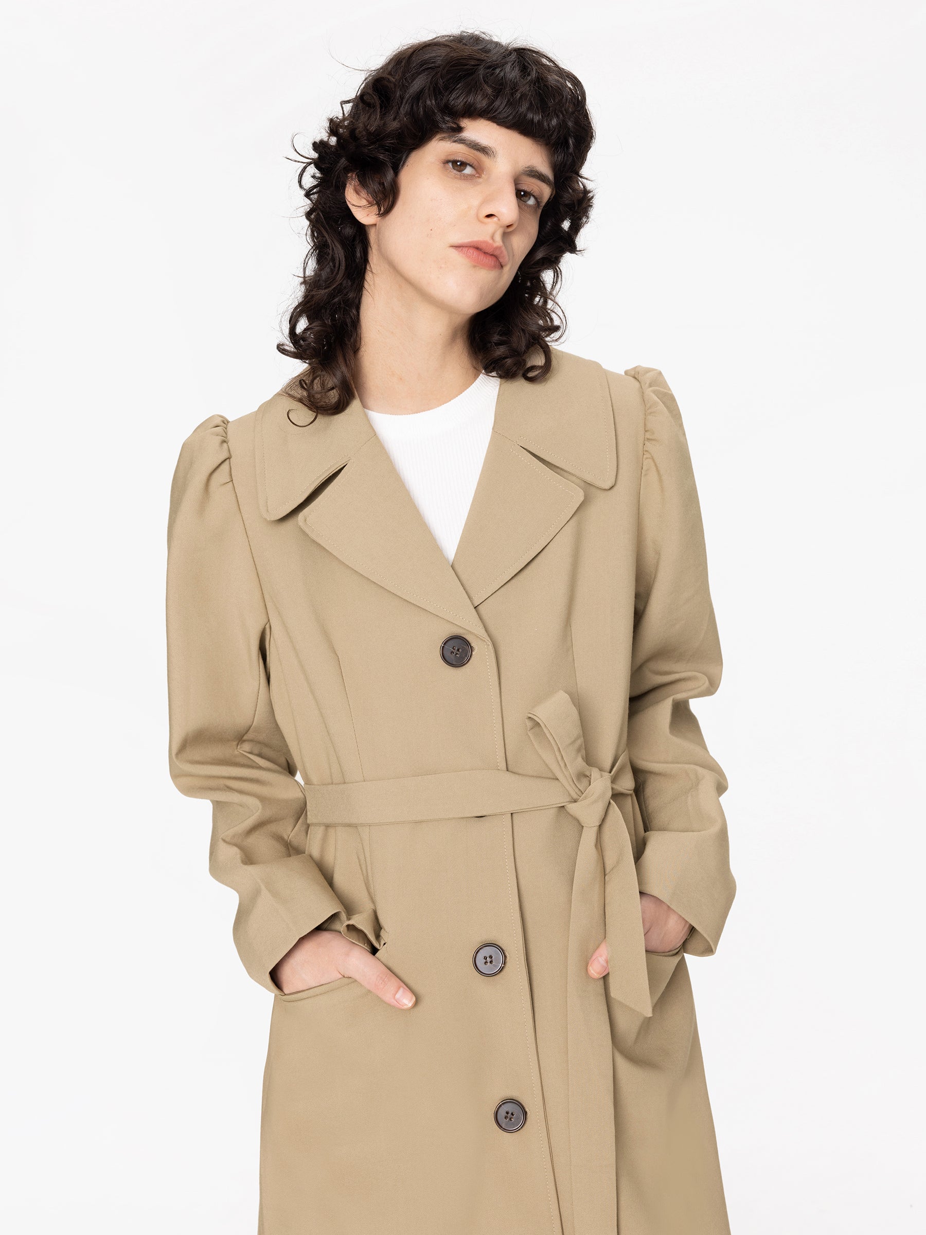 Puff Sleeve Single Breasted Trench Coat-8