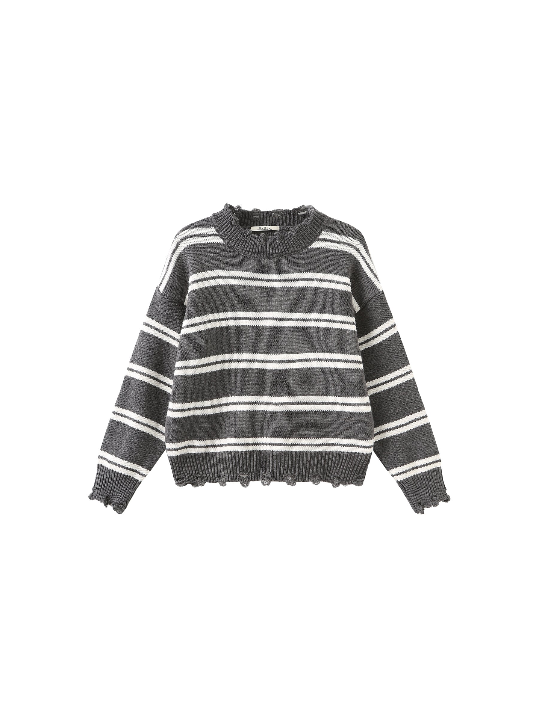 Distressed Striped Knit Sweater-9