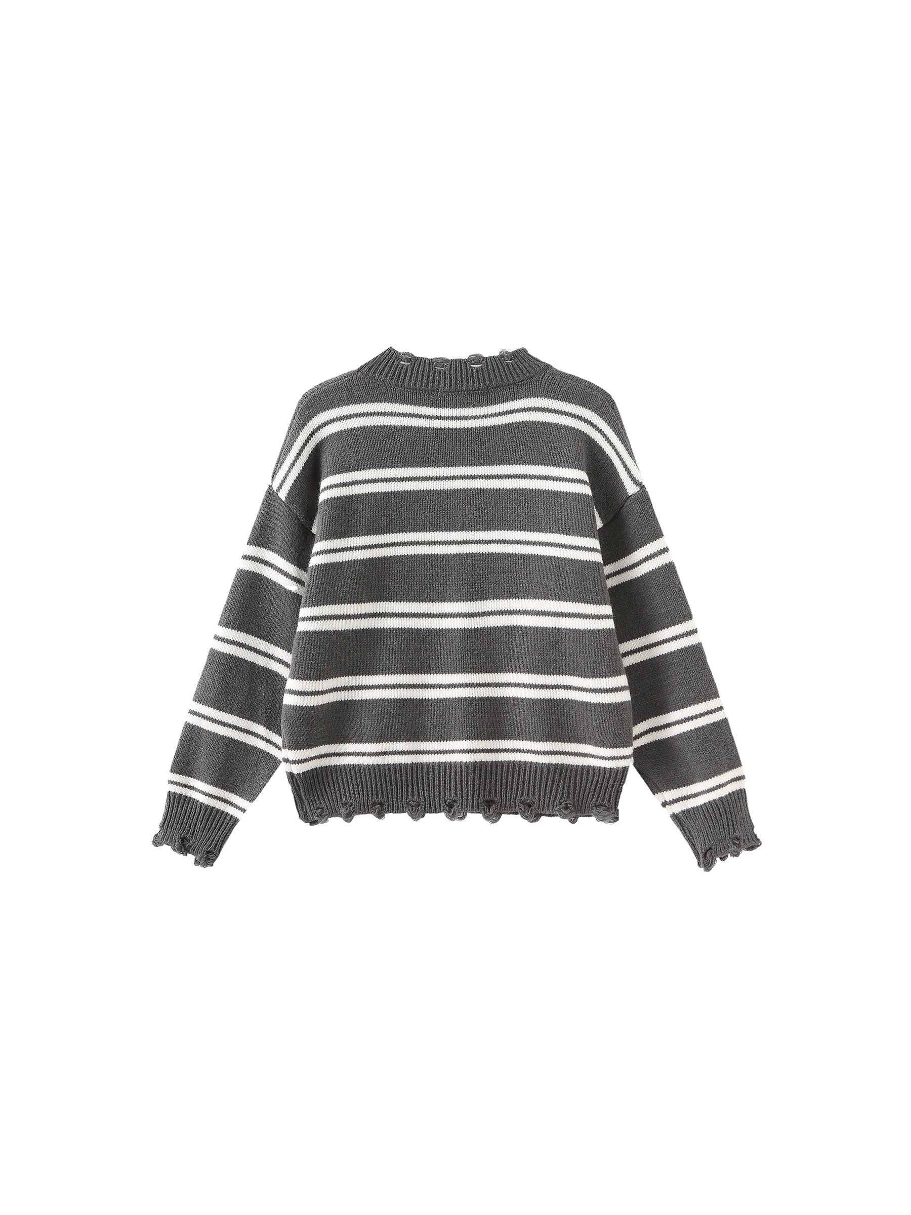 Distressed Striped Knit Sweater-10