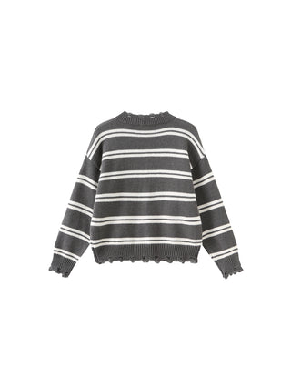Distressed Striped Knit Sweater