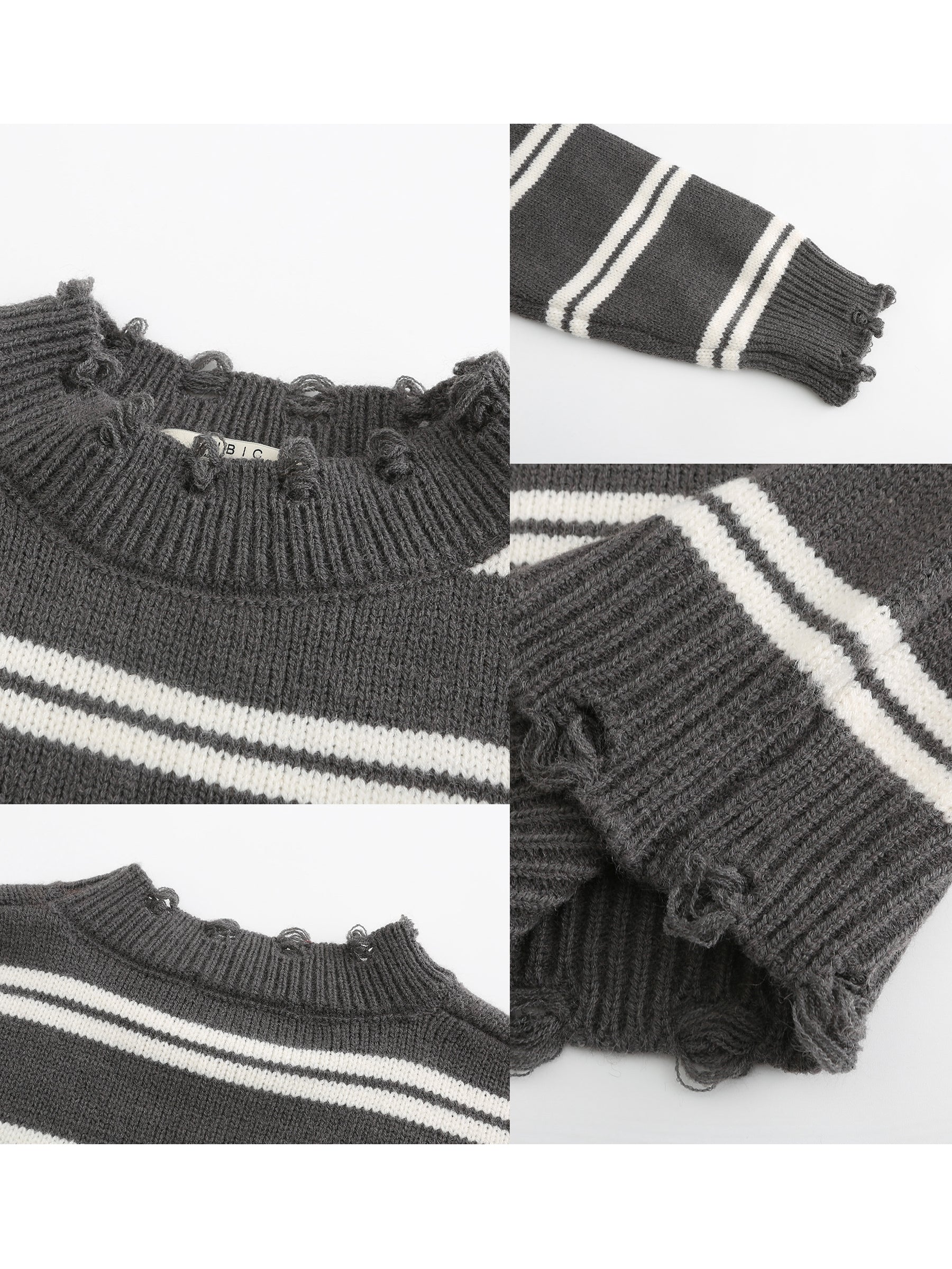 Distressed Striped Knit Sweater-12