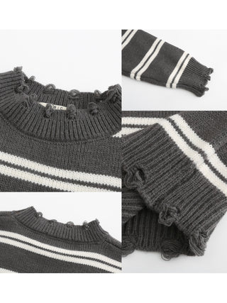 Distressed Striped Knit Sweater