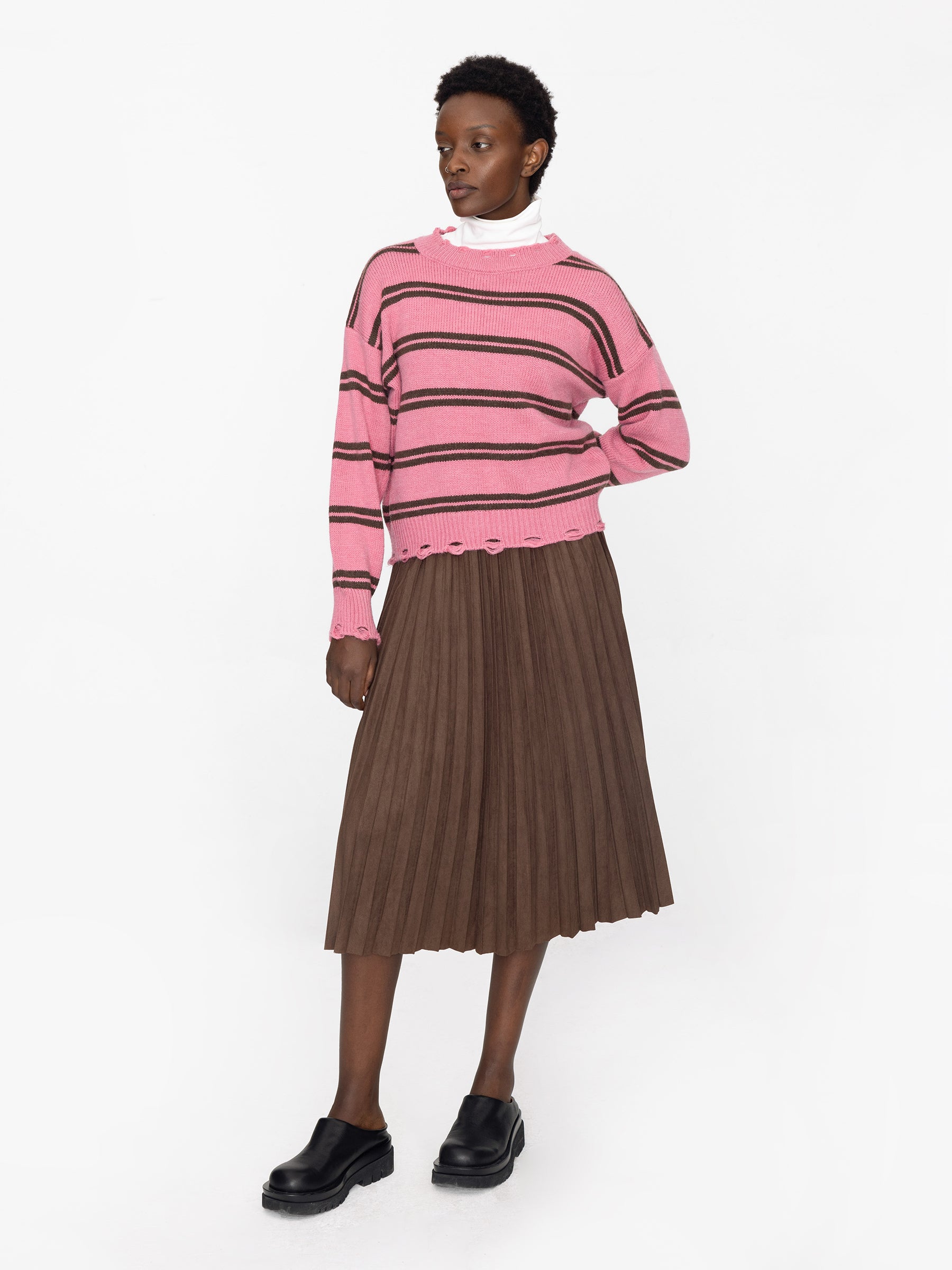 Distressed Striped Knit Sweater-13