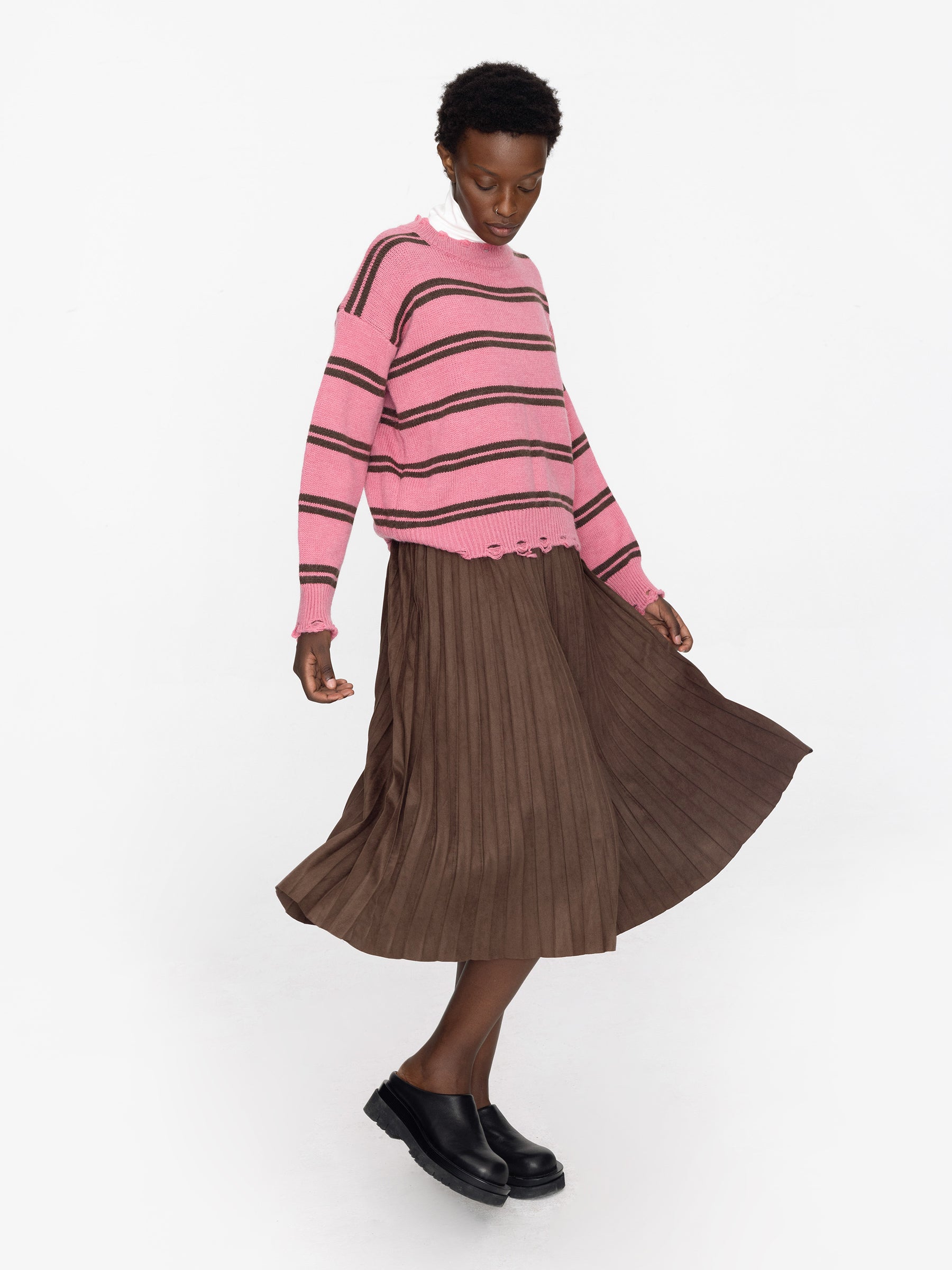 Distressed Striped Knit Sweater-14