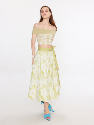 Plaid and Floral A-line Midi Skirt