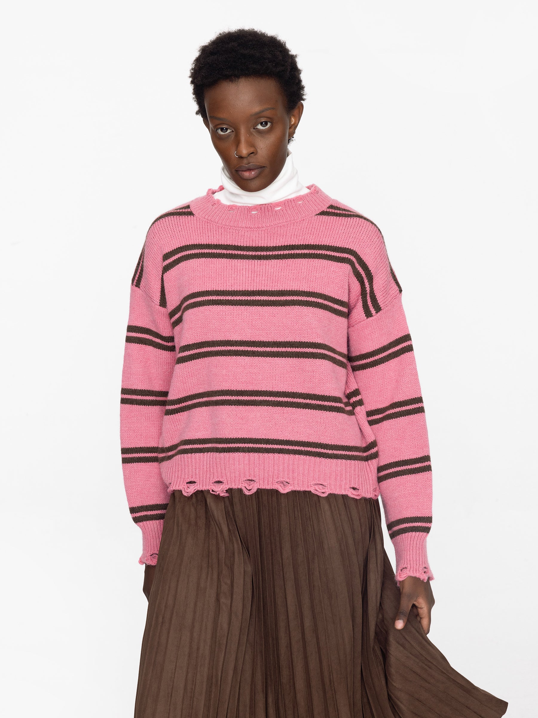 Distressed Striped Knit Sweater-2
