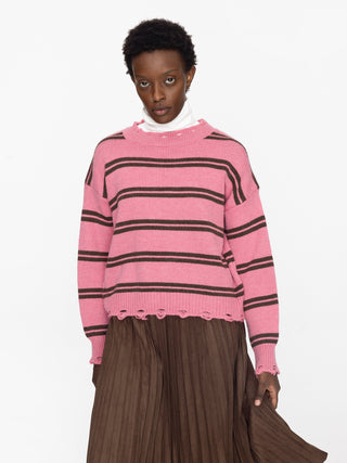 Distressed Striped Knit Sweater