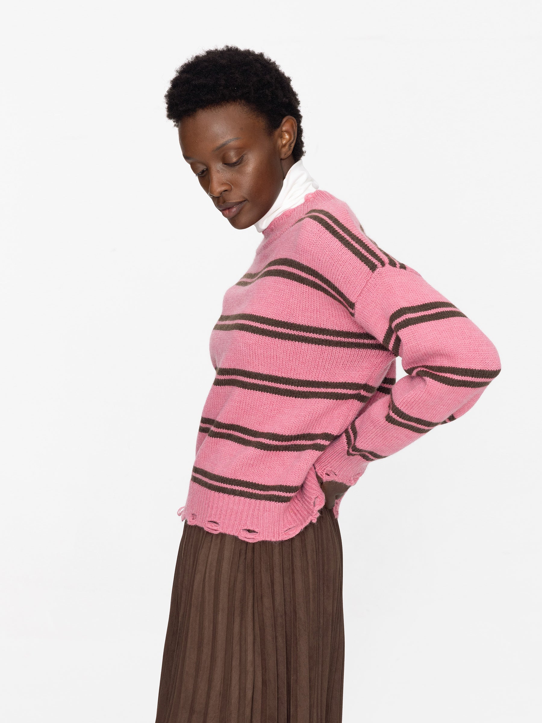 Distressed Striped Knit Sweater-16