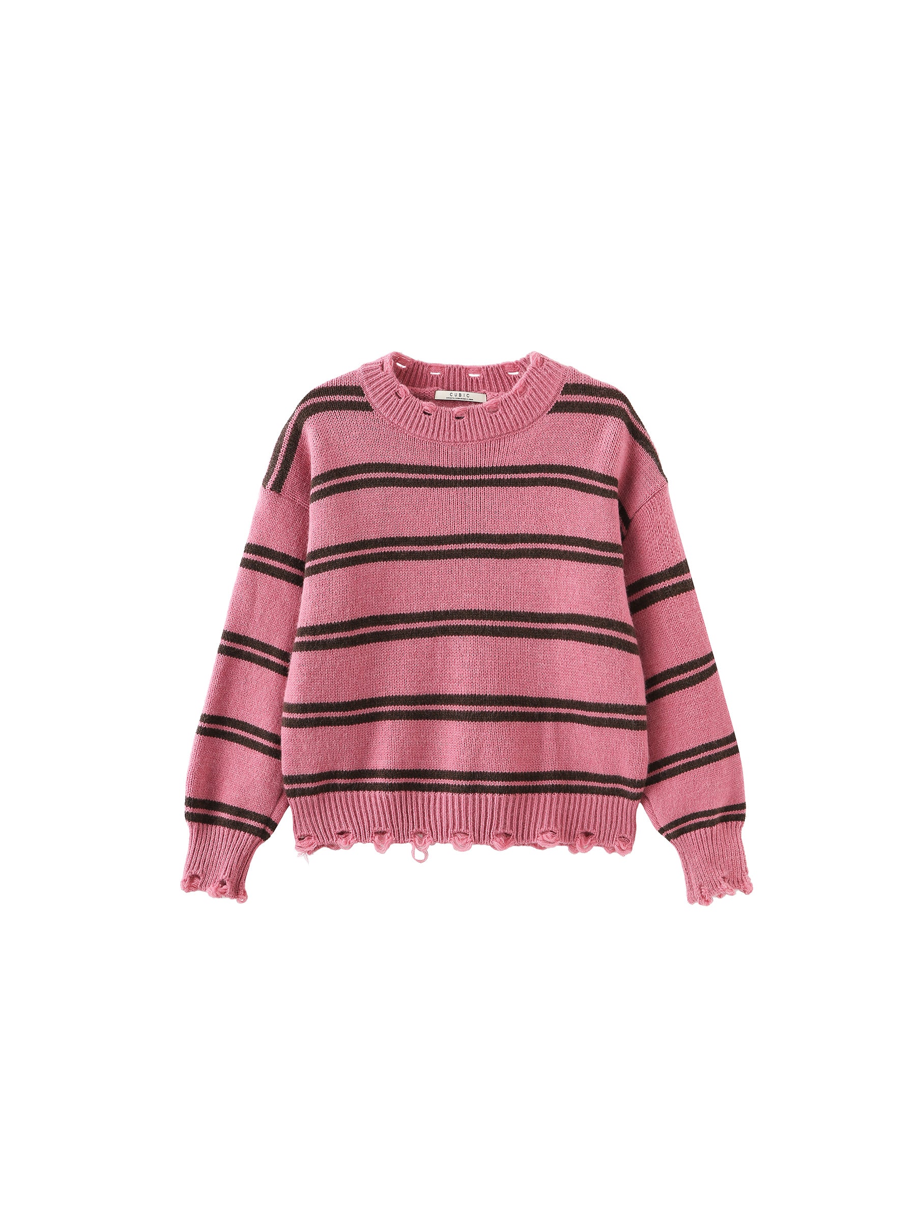 Distressed Striped Knit Sweater-18
