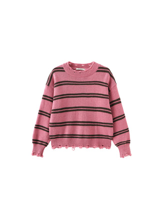 Distressed Striped Knit Sweater