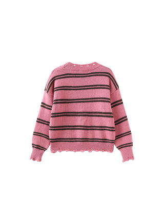 Distressed Striped Knit Sweater