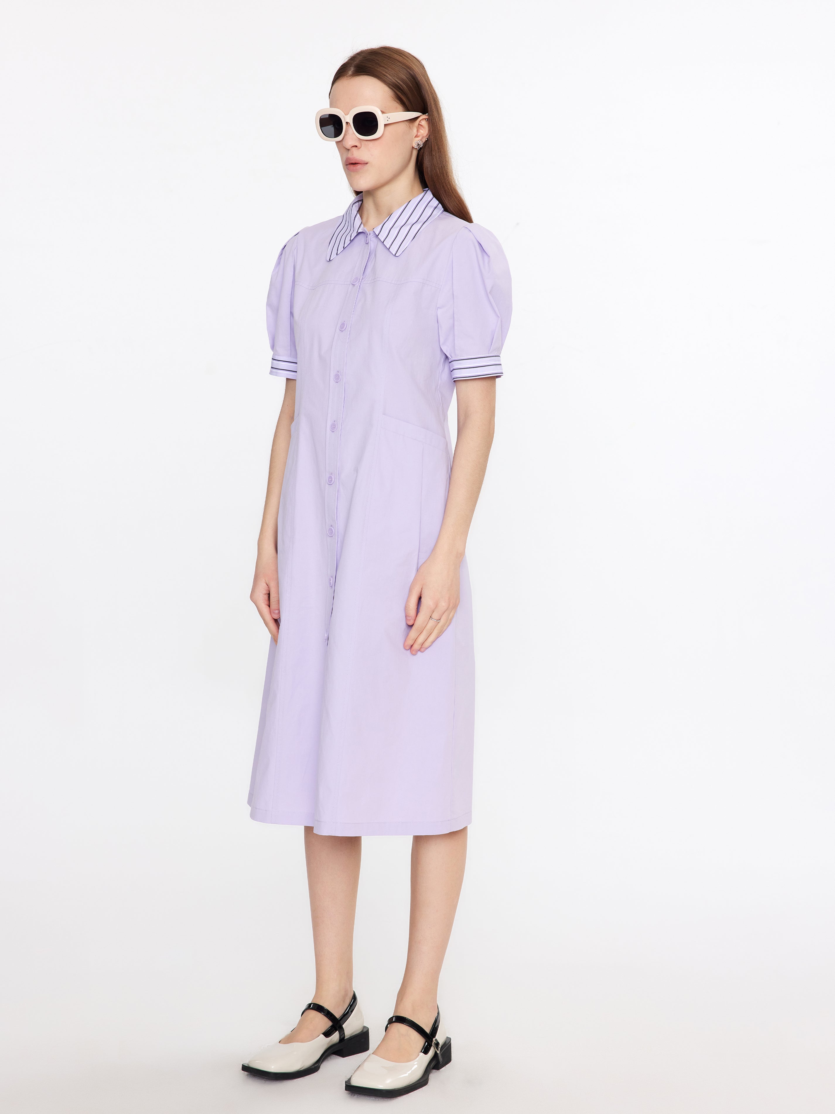 Short Puff Sleeve Midi Dress-11