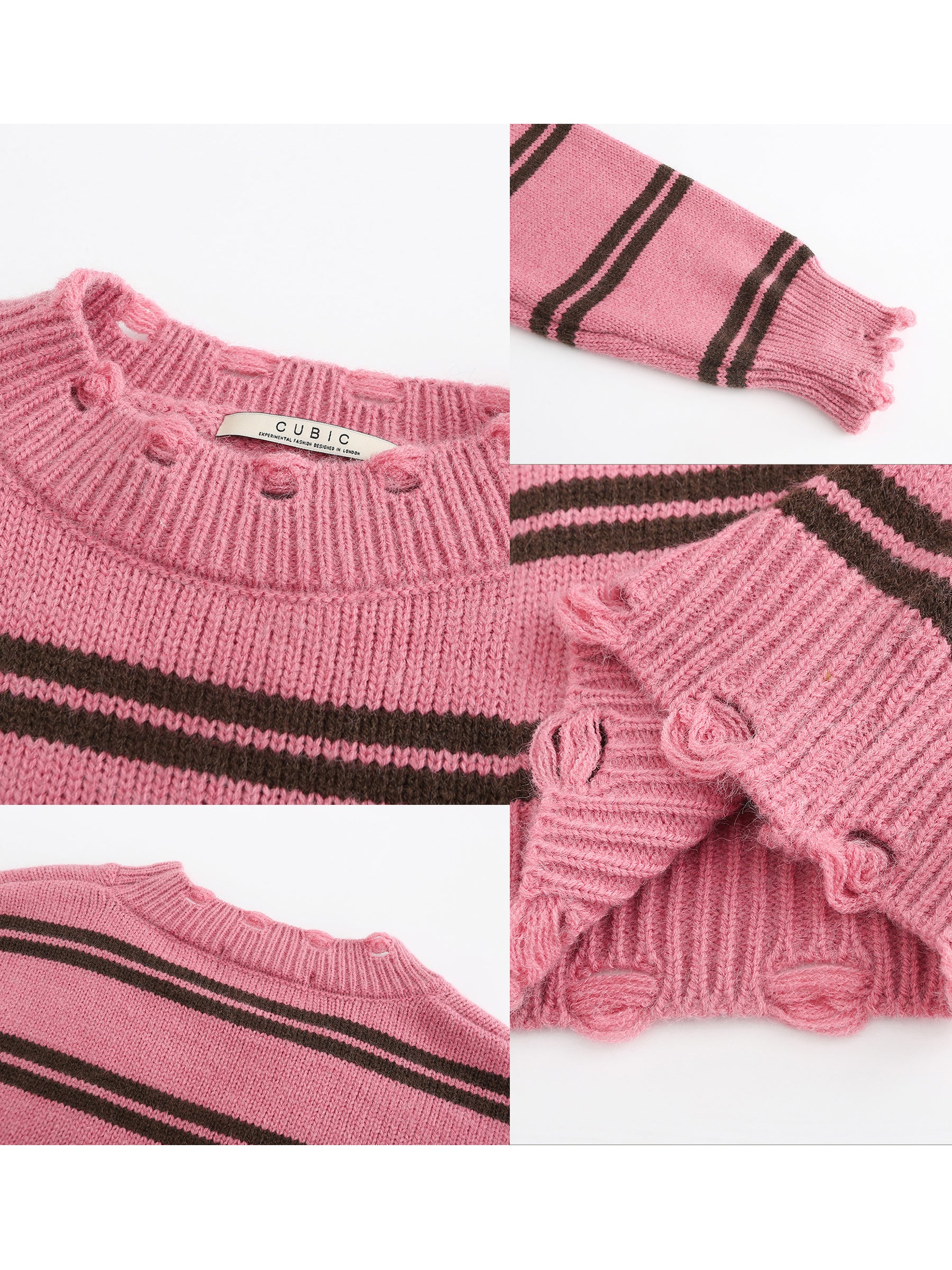Distressed Striped Knit Sweater-21