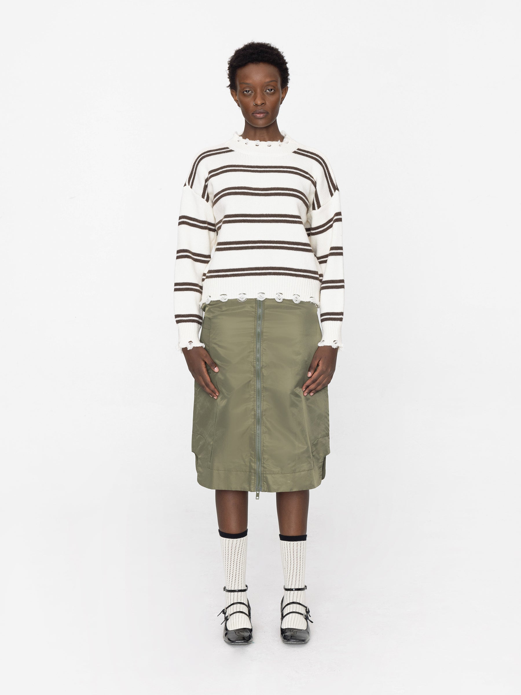 Distressed Striped Knit Sweater-22