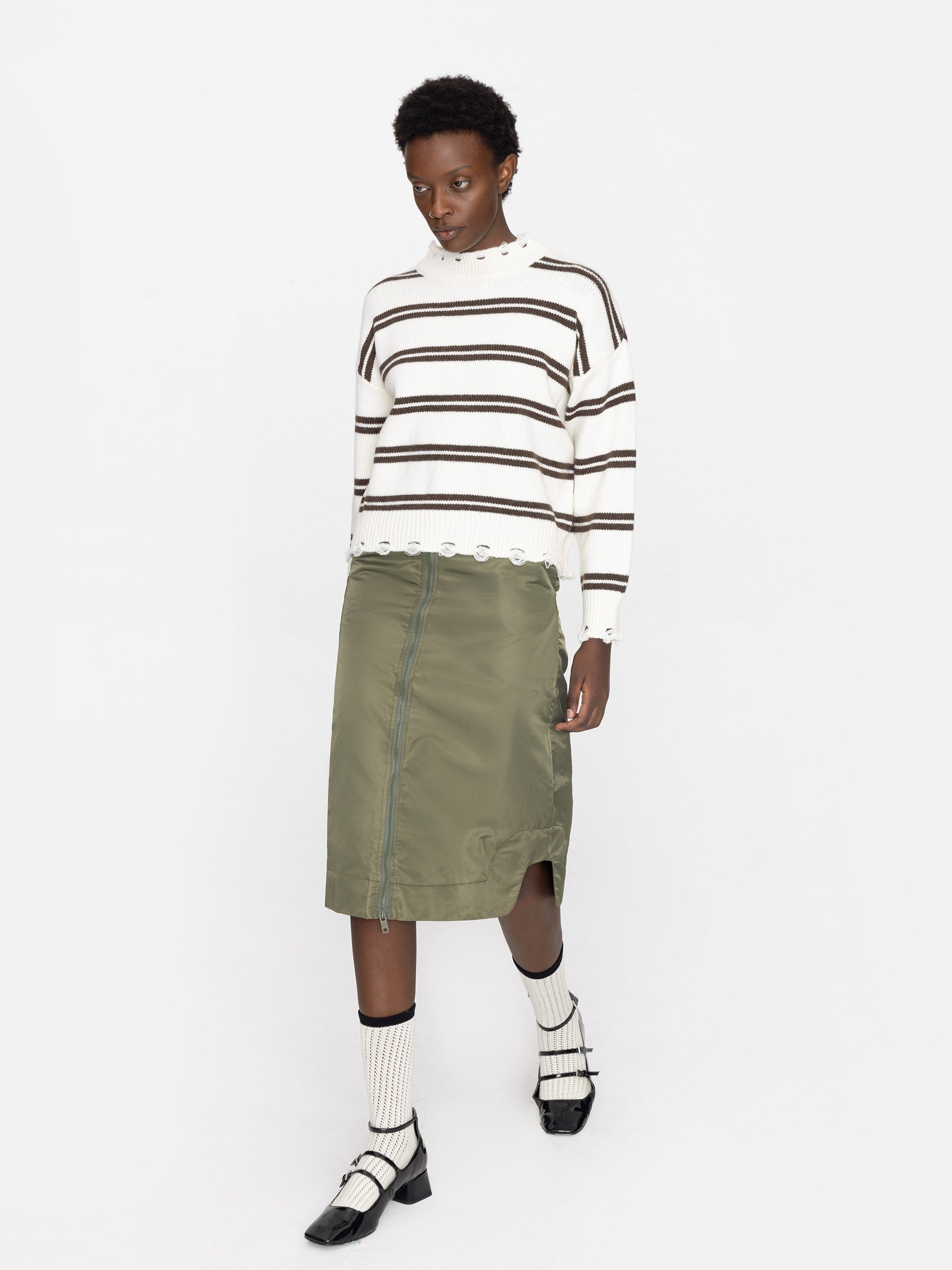 Distressed Striped Knit Sweater-23