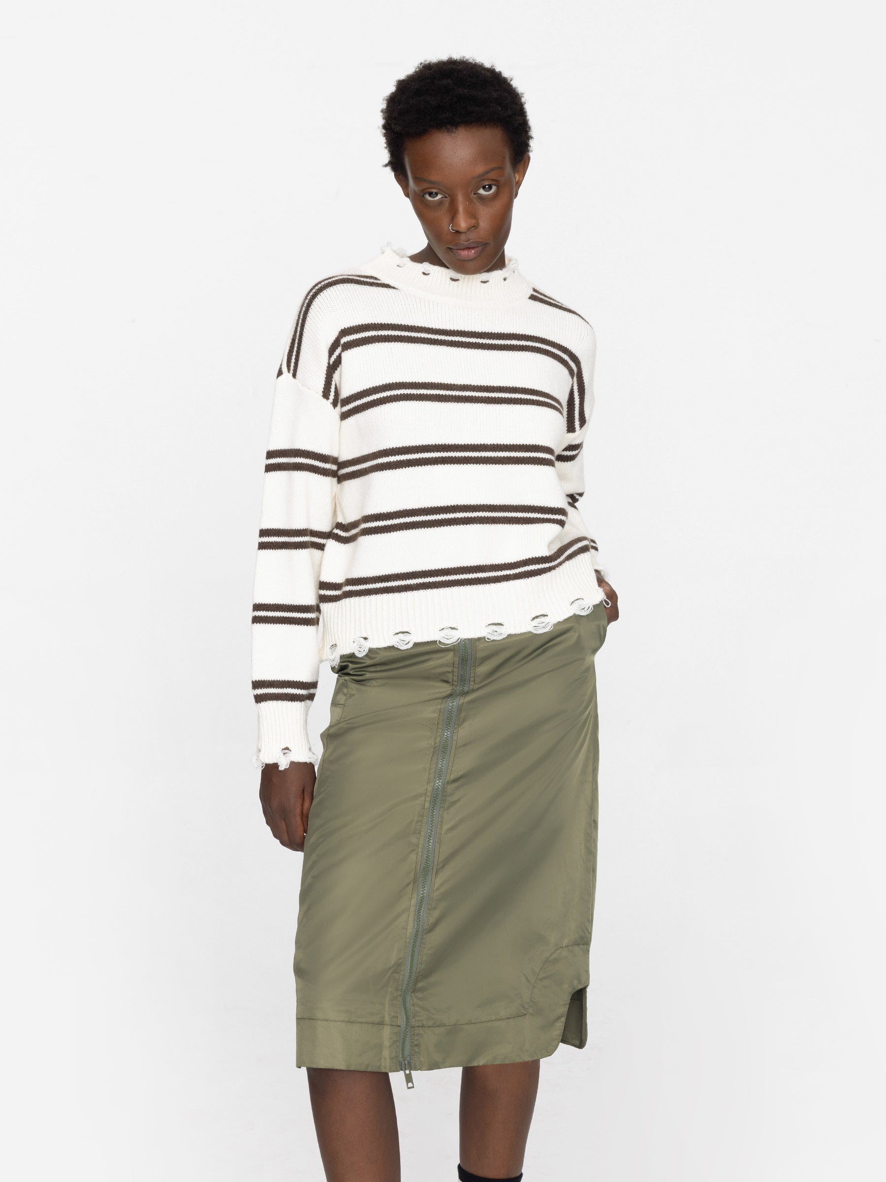 Distressed Striped Knit Sweater-3