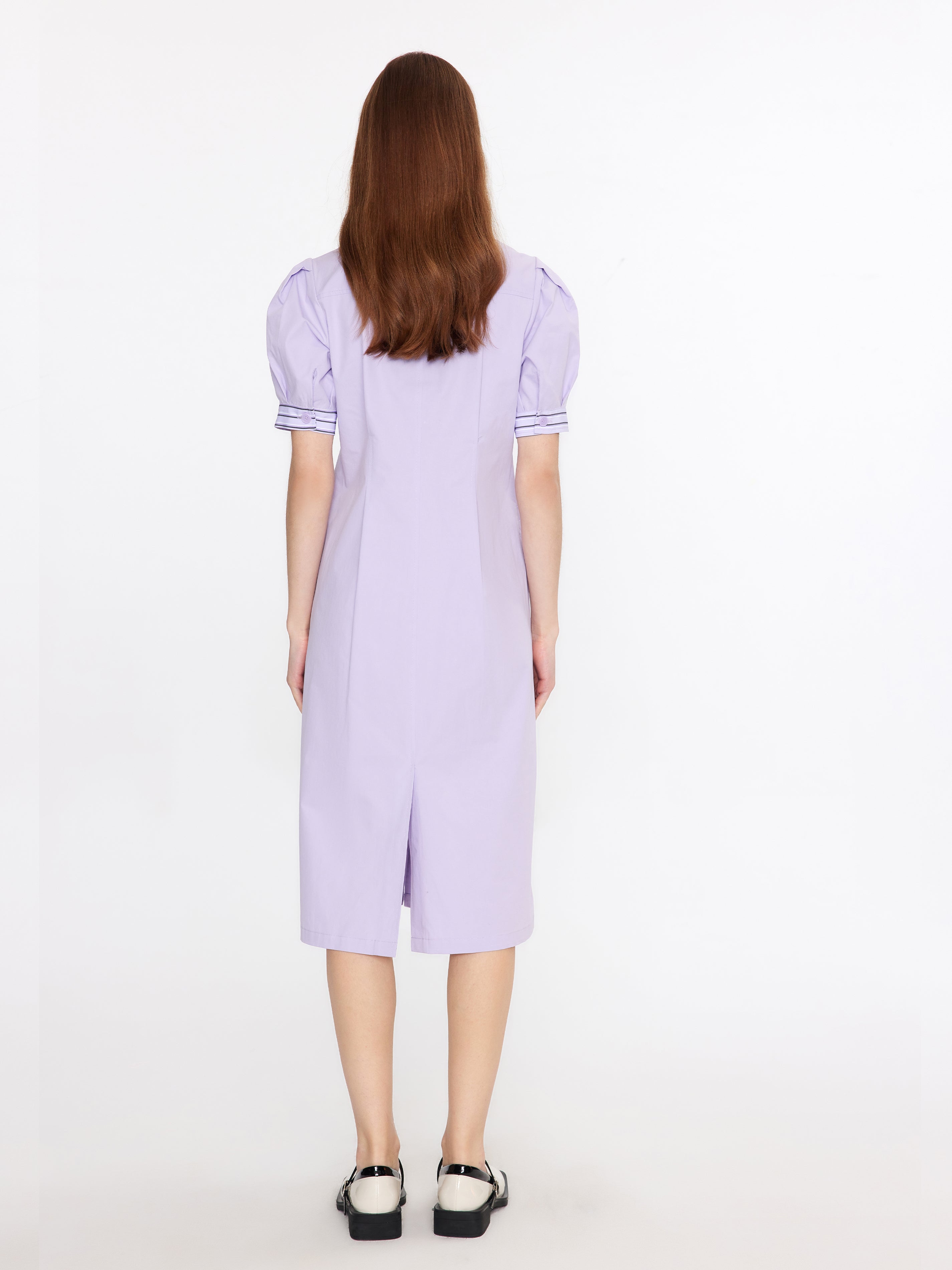 Short Puff Sleeve Midi Dress-12
