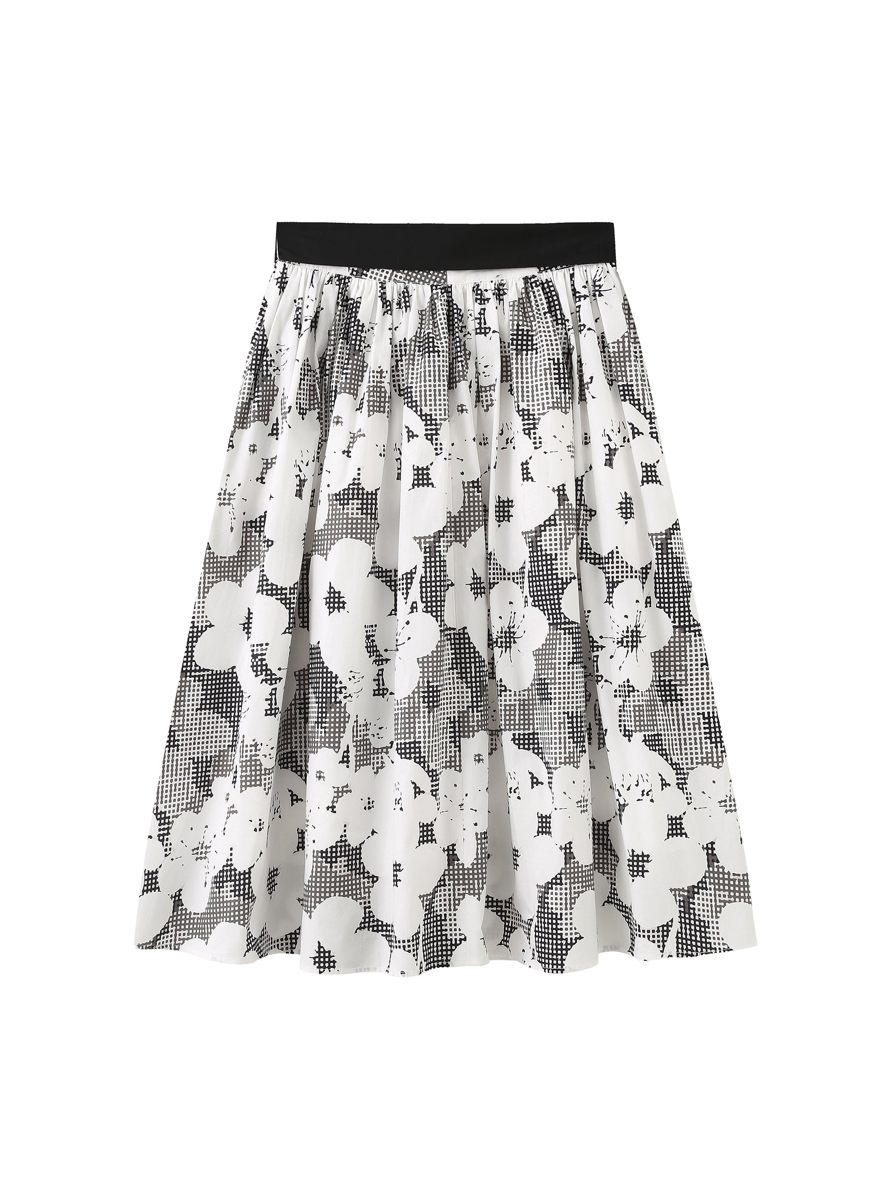 Plaid and Floral A-line Midi Skirt-16