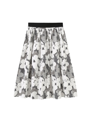 Plaid and Floral A-line Midi Skirt