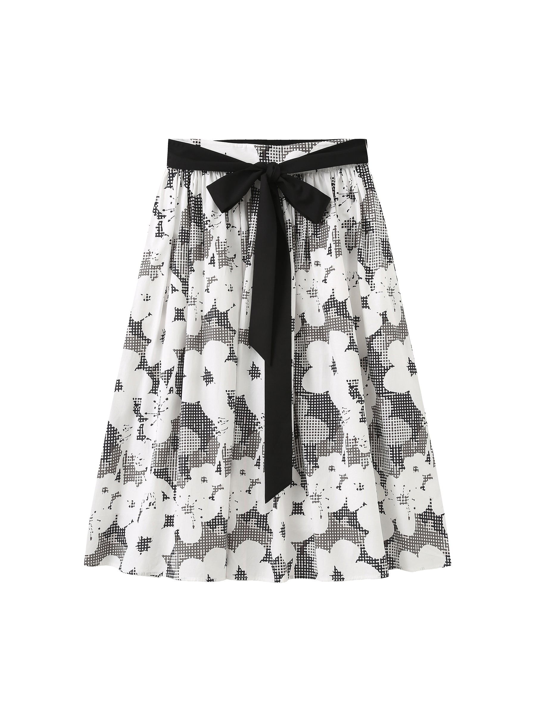 Plaid and Floral A-line Midi Skirt-15