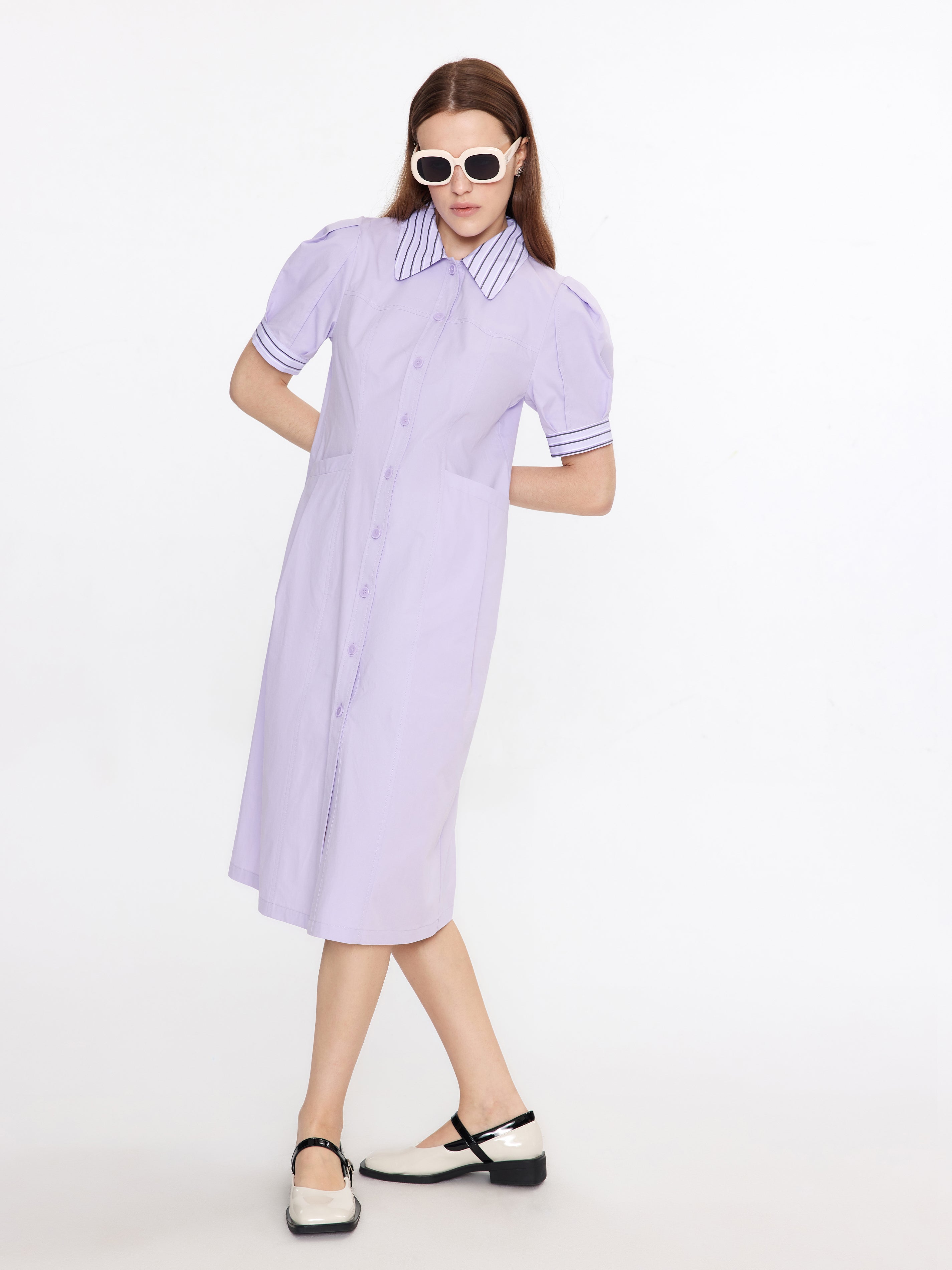 Short Puff Sleeve Midi Dress-10