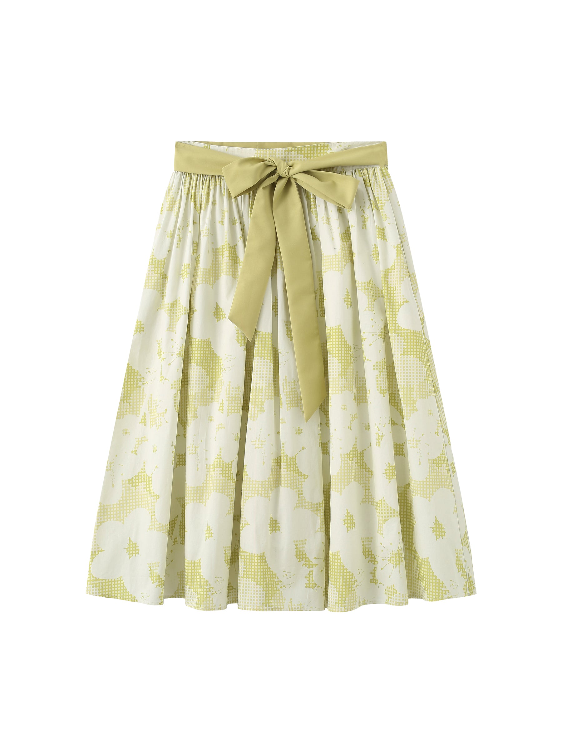 Plaid and Floral A-line Midi Skirt-7