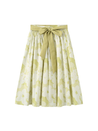 Plaid and Floral A-line Midi Skirt