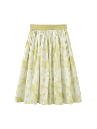 Plaid and Floral A-line Midi Skirt