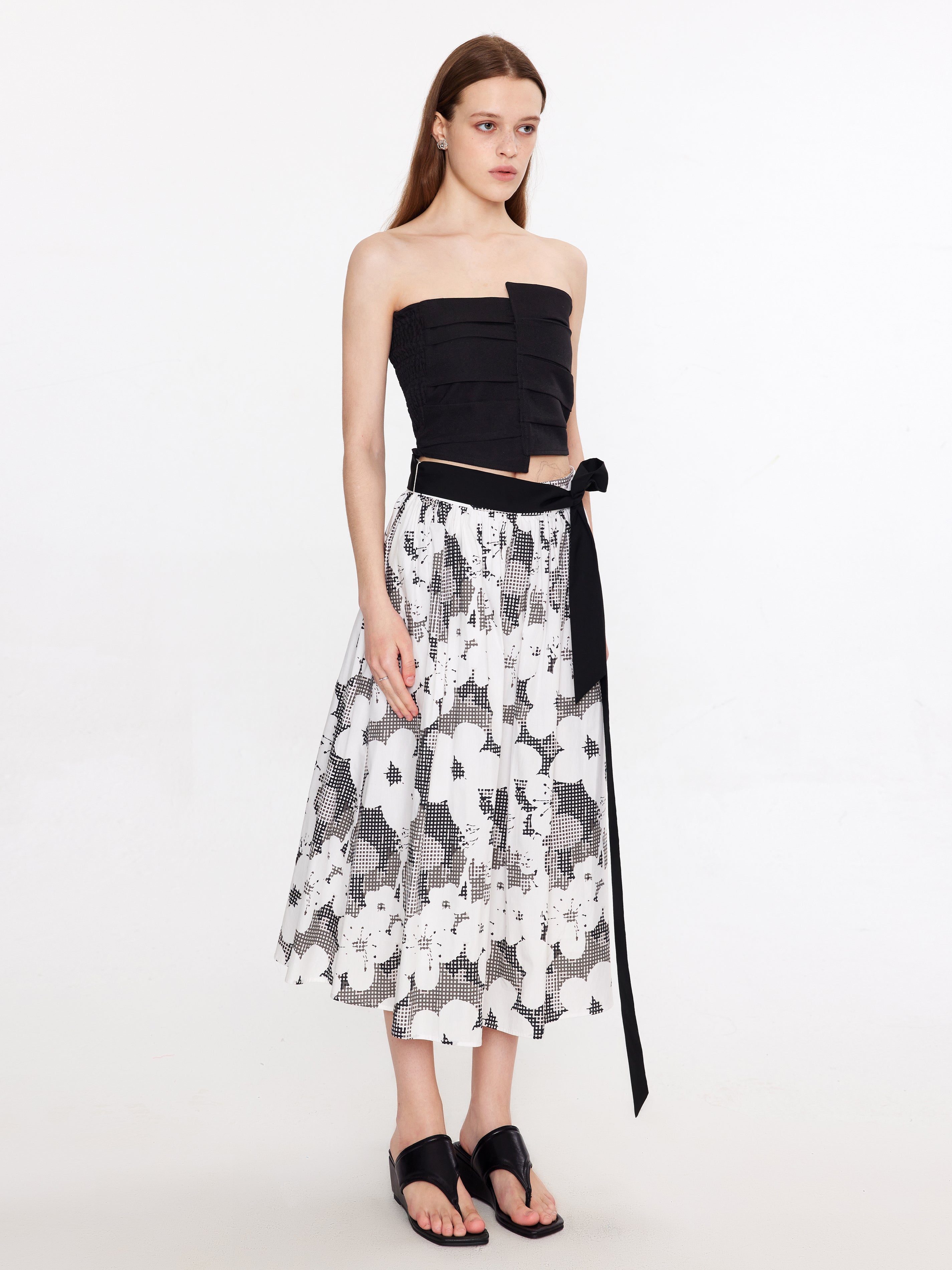 Plaid and Floral A-line Midi Skirt-13