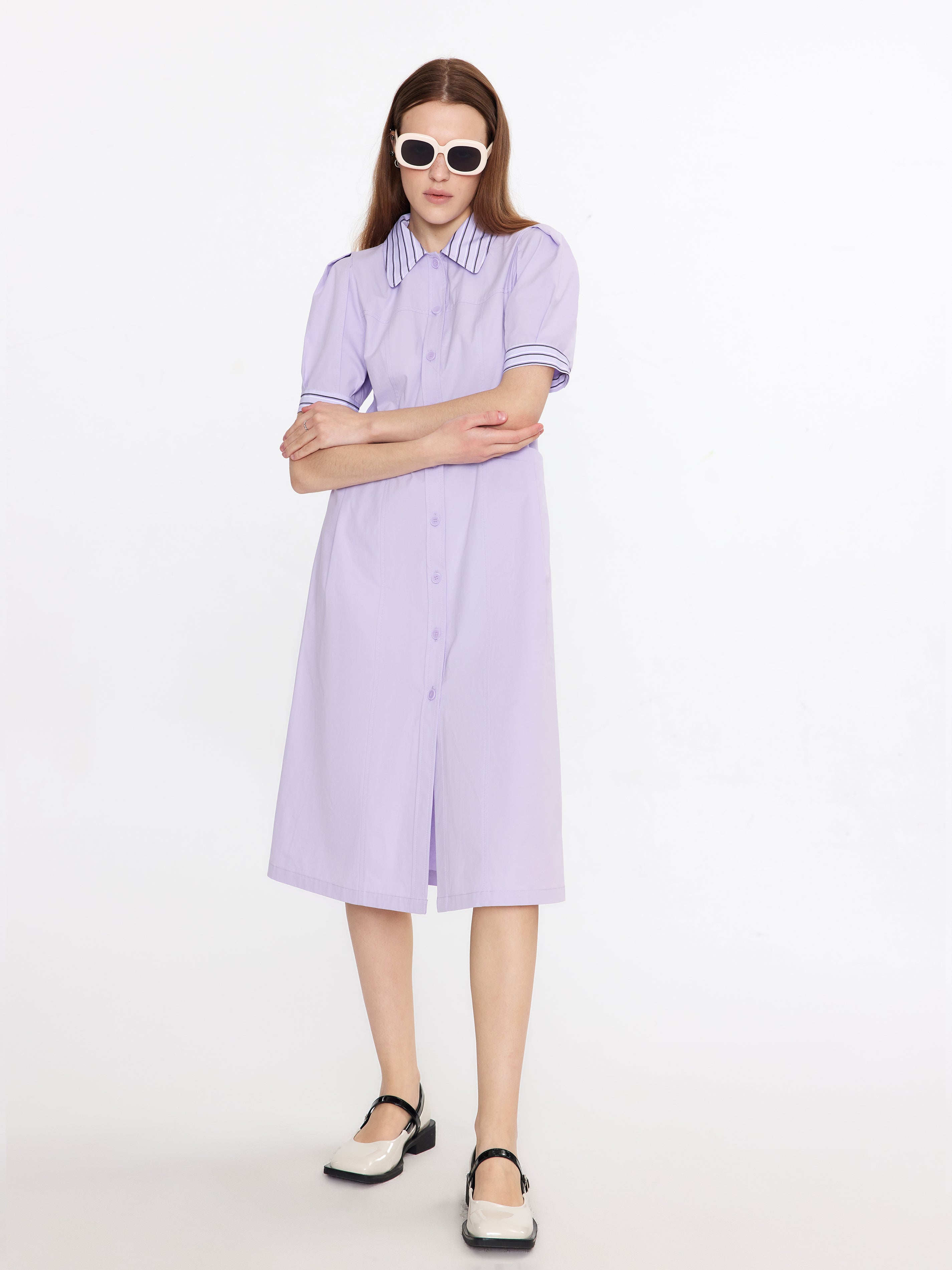 Short Puff Sleeve Midi Dress-2