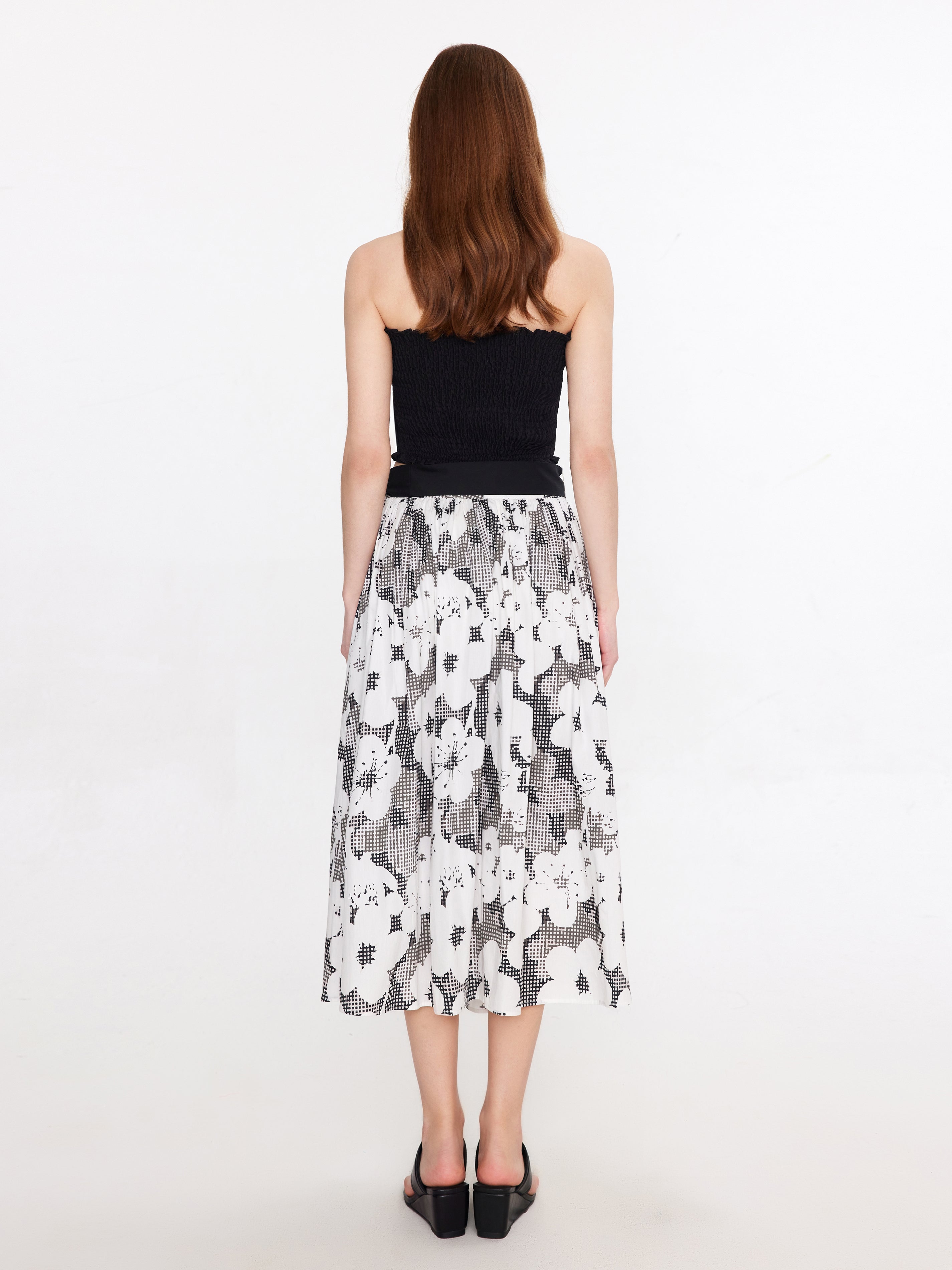 Plaid and Floral A-line Midi Skirt-14