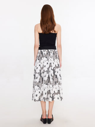 Plaid and Floral A-line Midi Skirt