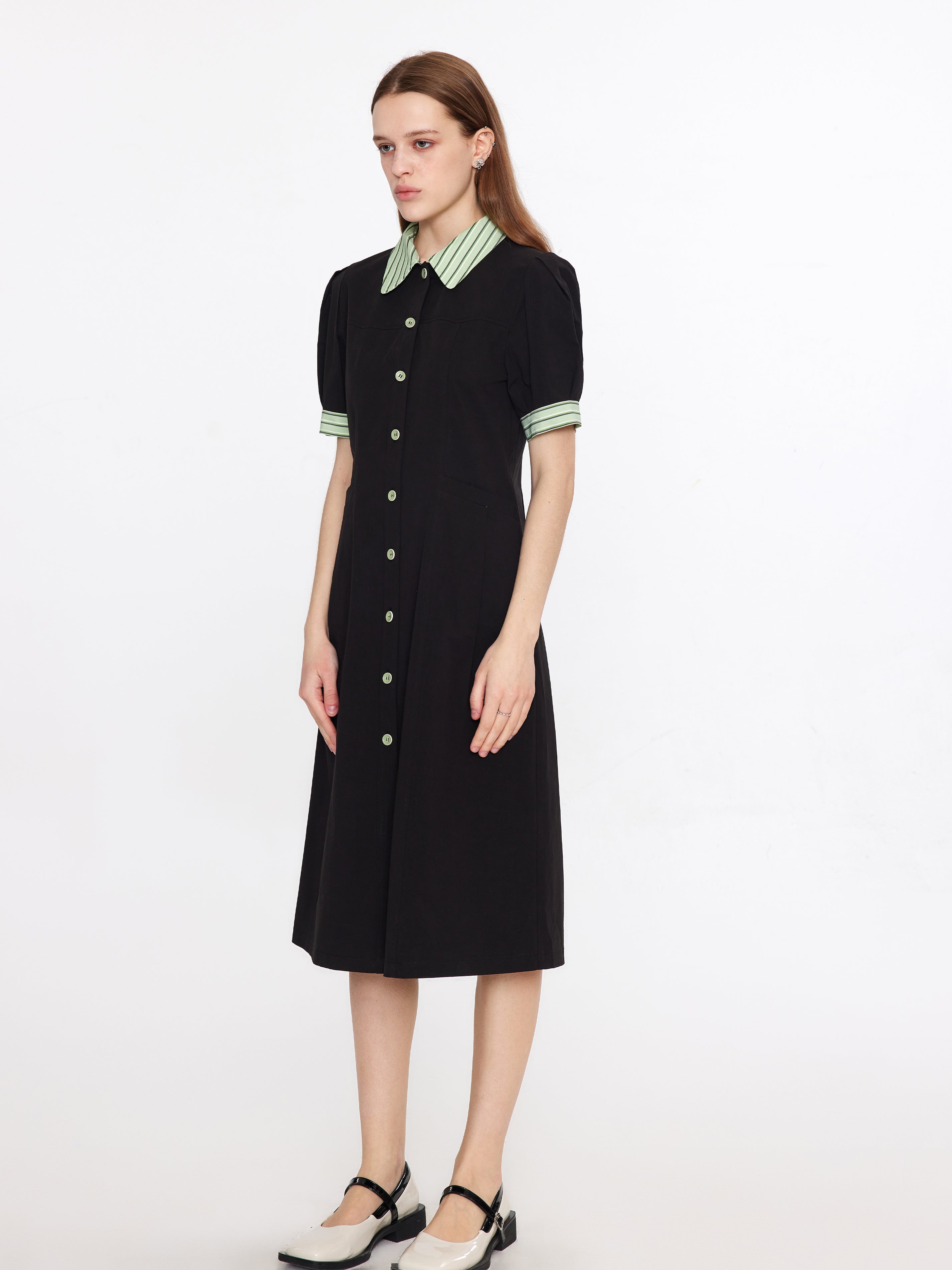 Short Puff Sleeve Midi Dress-3