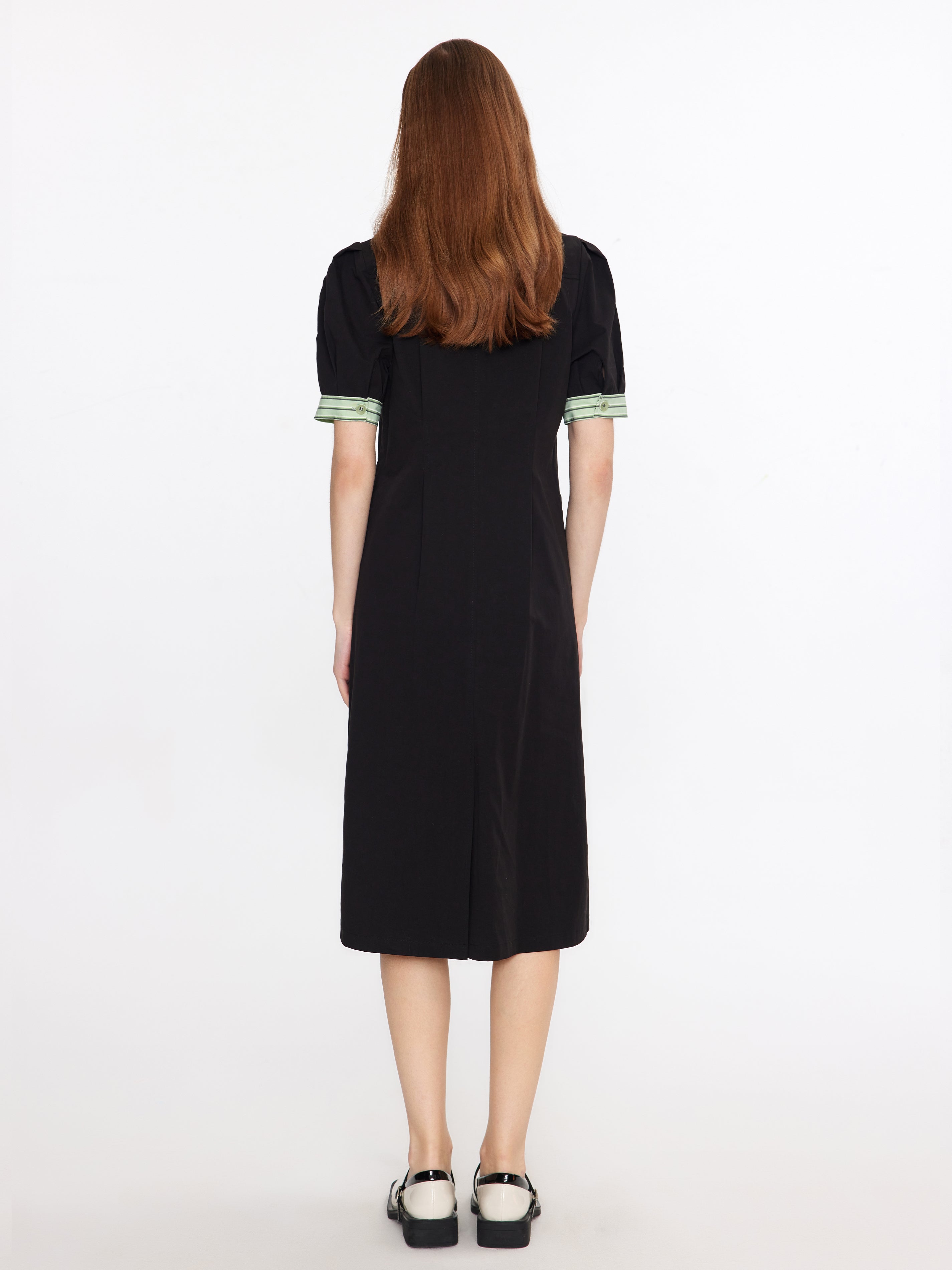 Short Puff Sleeve Midi Dress-5