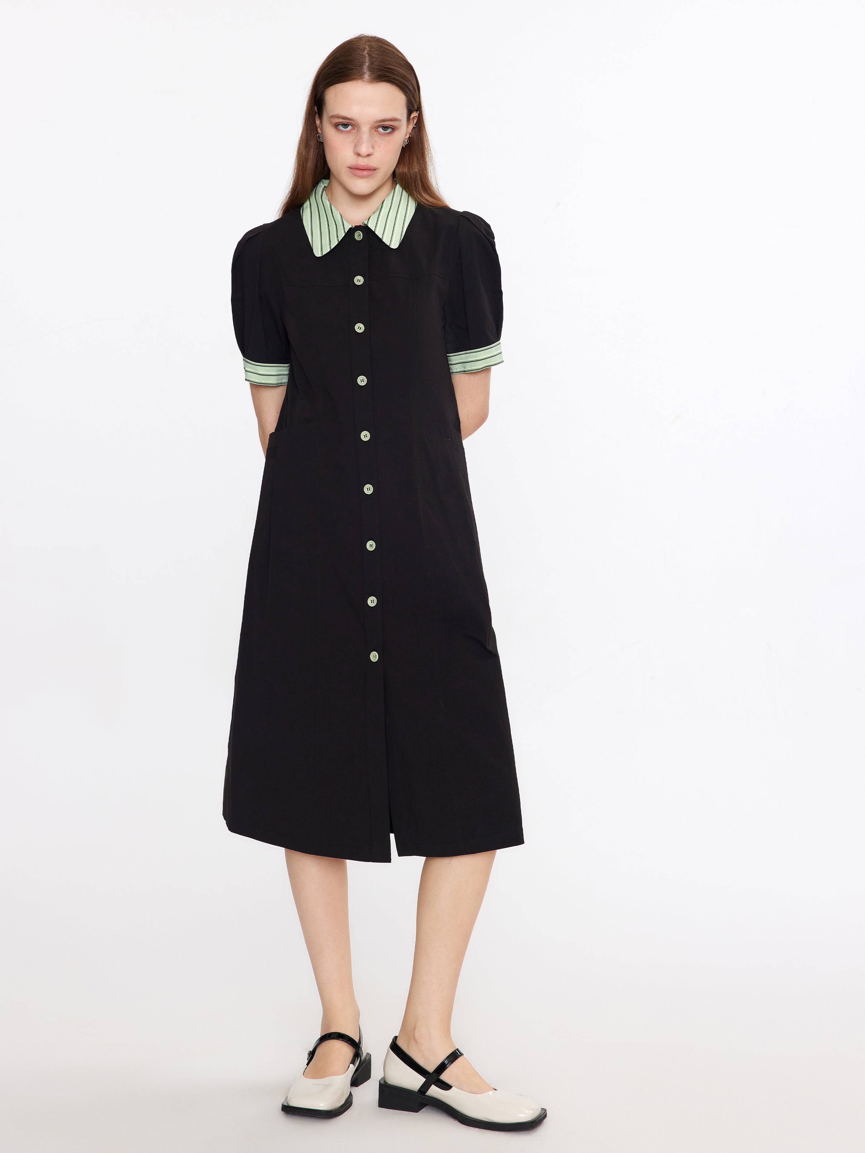 Short Puff Sleeve Midi Dress
