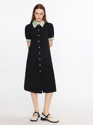 Short Puff Sleeve Midi Dress