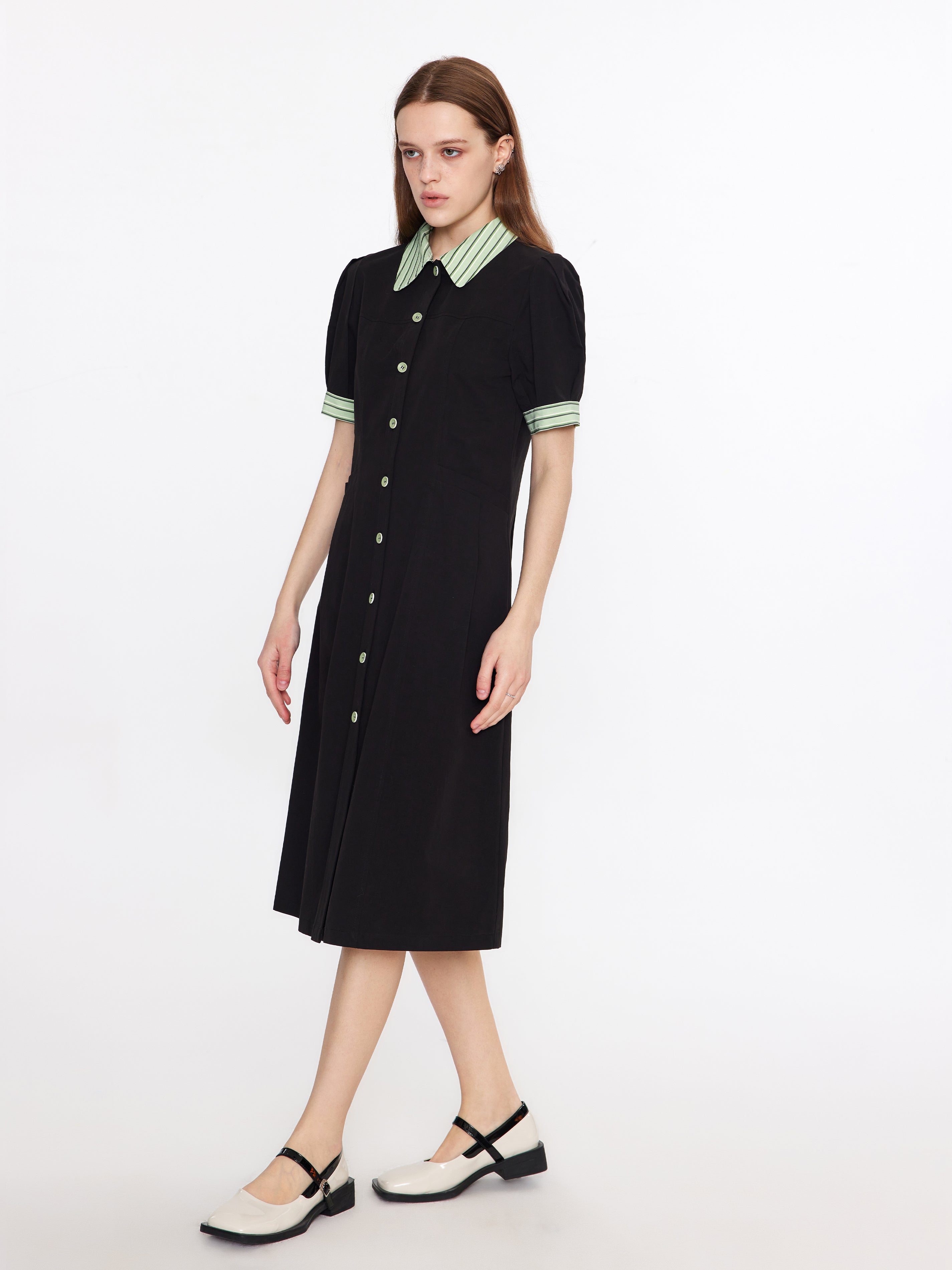 Short Puff Sleeve Midi Dress-4