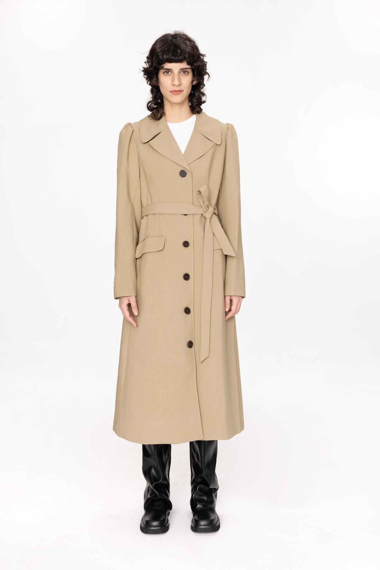Puff Sleeve Single Breasted Trench Coat-3