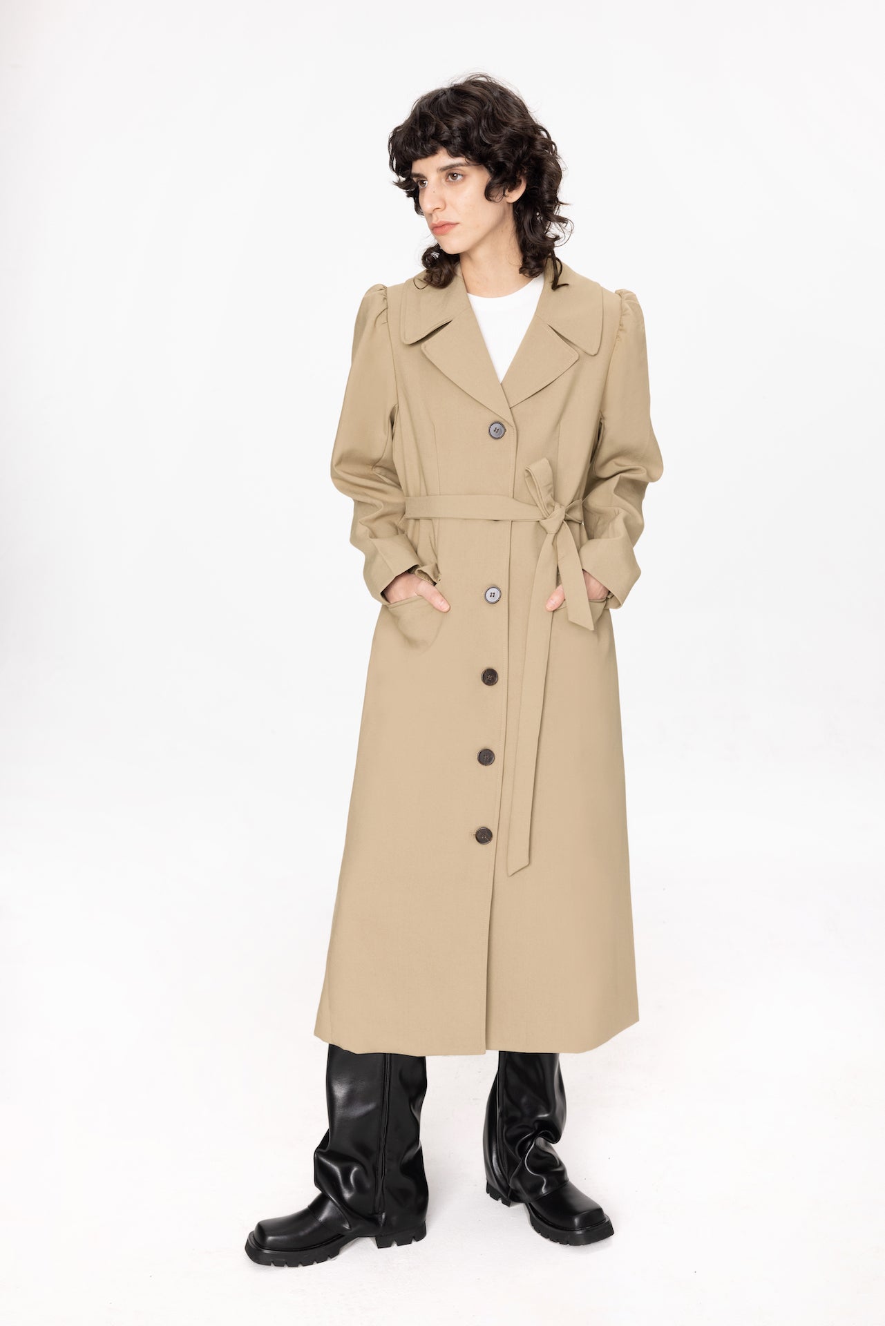 Puff Sleeve Single Breasted Trench Coat